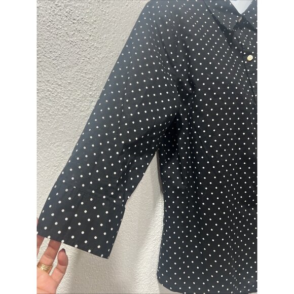 Liz Claiborne Womens Polka Dot Top Size M Black White Career Office - Picture 2 of 11